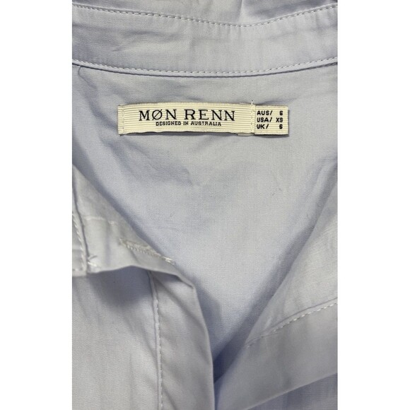 Mon Renn Heron Blue and Ivory Lisle Shirt Mini Spring Dress. Size: XS - Picture 6 of 8